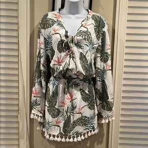 Tropical Print Women's Top with Tassels